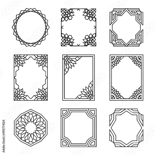 Intricate floral and geometric patterns in various shapes and sizes isolated on white background, Vector