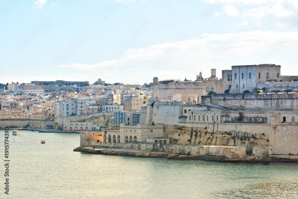 Fototapeta premium Panoramic view of the skyline of Senglea, Malta