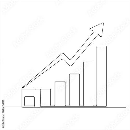 Continuous one line drawing growth finance diagram with arrow going up economics and business concept