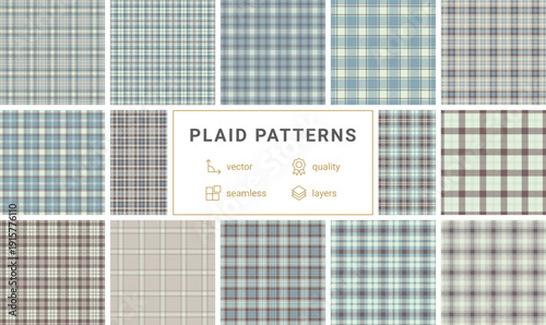 Elevate your design with this seamless blue and beige tartan plaid pattern. A timeless textile aesthetic ideal for cozy winter fashion, rustic home decor, and sophisticated branding.