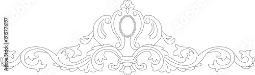 Elegant horizontal baroque scroll ornament with a central oval crest. Perfect for luxury headers, vintage borders, and classic architectural design.