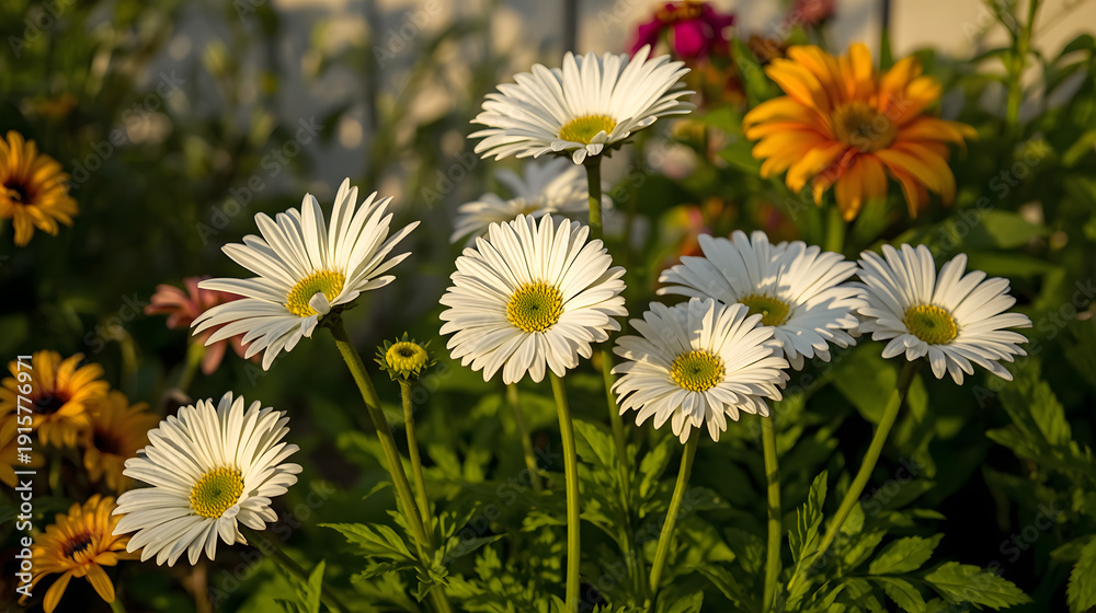 Obraz premium White gerbera flowers in garden 