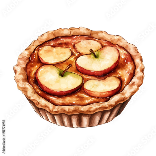 Apple Pie A Beautifully Detailed, watercolor vector portraying a joyful pose with colorful highlights, isolated on a white background.
