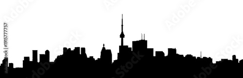 Toronto Downtown business district skyscrapers and buildings Silhouette in skyline view,  isolated on white background. High rise buildings of North American city.