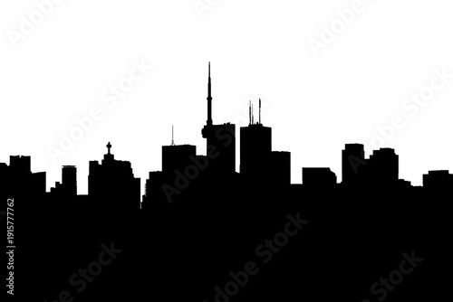 Toronto, Ontario, Canada buildings Silhouette isolated on white background for special effects background. Day light cityscape landmark panorama. Business district of North American city.