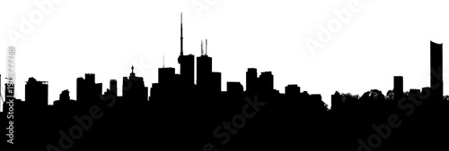 Toronto, Ontario, Canada buildings Silhouette isolated on white background for special effects background. Day light cityscape landmark panorama. Business district of North American city.