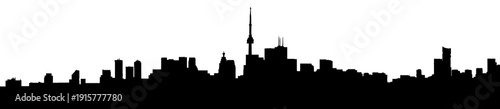 Toronto, Ontario, Canada buildings Silhouette isolated on white background for special effects background. Day light cityscape landmark panorama. Business district of North American city.