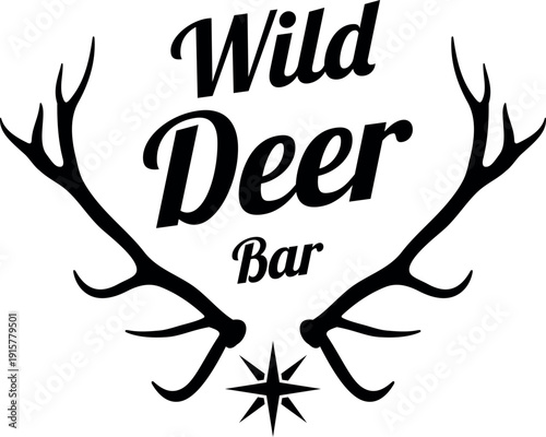 Wild deer bar black logo. Retro style emblem