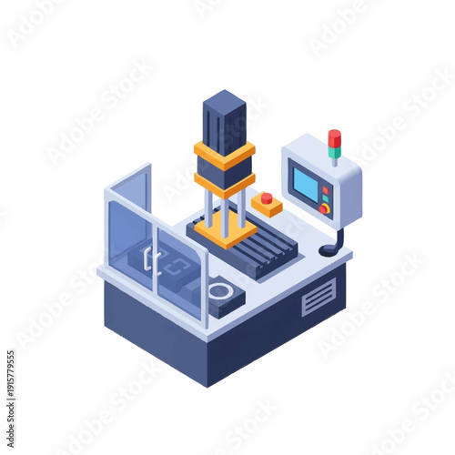 Industrial 3D Printing Machine with Control Panel and Safety Enclosure.