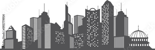 Urban landscape silhouette. City buildings. Black downtown