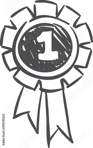 First place medallion. Winner award. Champion doodle