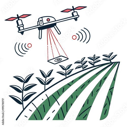 Drone scanning crops with precision technology for modern farming