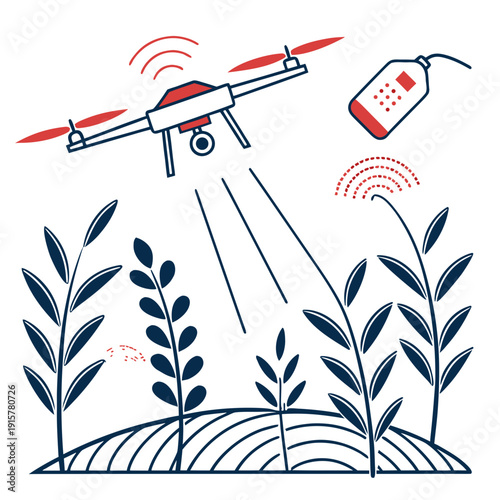 Drone spraying fertilizer on crops in modern farming
