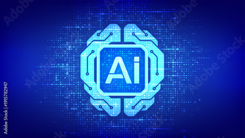Digital brain. AI. Artificial Intelligence technology concept. Neural network. Machine learning. Big data analysis. Binary code background with digits 1.0. Binary Data Flow. Vector illustration.