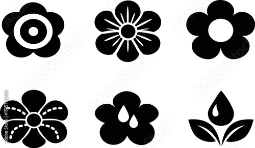 Nectar Guiding Floral Signals. Solid style icons of nectar-guiding floral signals: bullseye UV patterns, radial streaks,