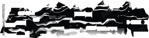 Glitch distorted geometric shape . Noise destroyed background . Trendy defect overlay texture . Glitched collage .Grunge textured . Distressed effect .Vector shapes with stripes screen print texture. 