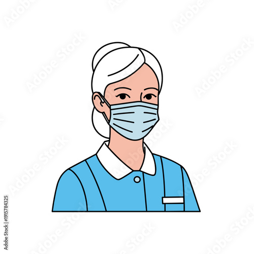 Senior female nurse wearing face mask for infection control and hospital safety concept