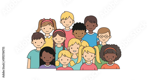 Diverse group of children smiling together for friendship and unity concept