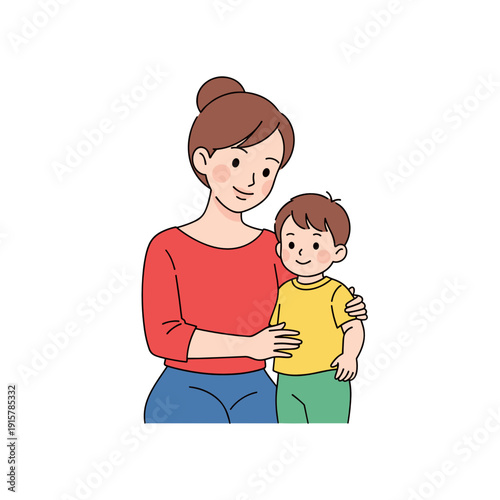 Mother embracing son for parental love and emotional comfort concept