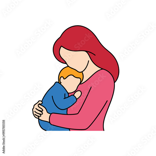 Mother hugging baby for maternal love and family care concept