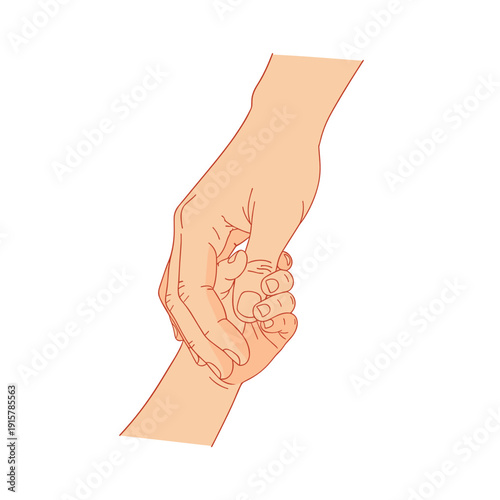 Parent holding child hand for protection and family care concept