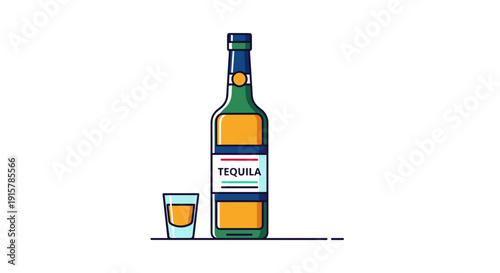 Tequila bottle with shot glass for Mexican fiesta and celebration party concept
