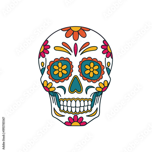 Colorful sugar skull for Day of the Dead Mexican celebration and cultural tradition design