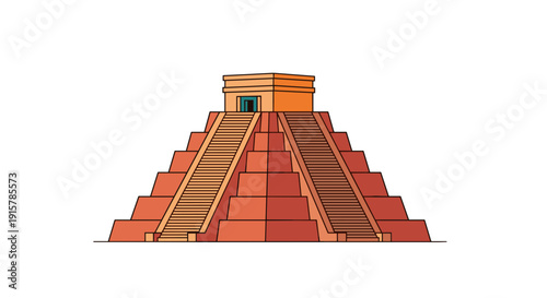 Mayan pyramid temple icon for ancient Mexican civilization and historical heritage concept