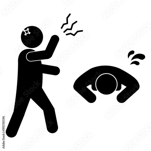 カスタマーハラスメント　土下座で謝罪する従業員と怒る客のピクトグラム