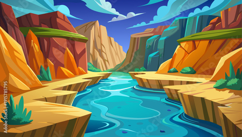 Cartoon vector illustration of underwater canyon space with smooth walls and wide quiet depth flat clean style
