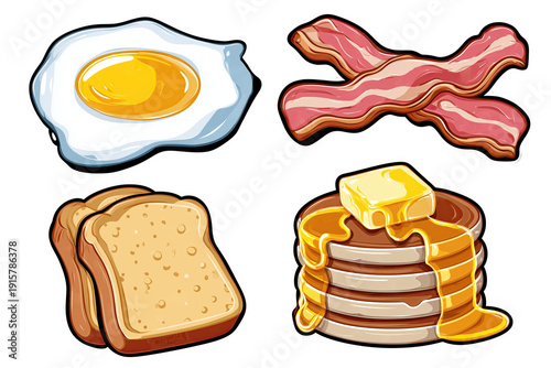 Breakfast cartoon icons set