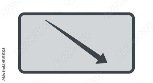 Grey rectangular button with black border and downward diagonal arrow.