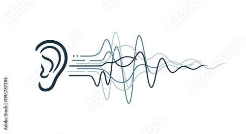 Human Ear Listening to Sound Waves Illustration.