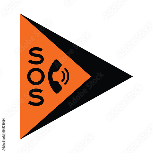 Professional SOS Emergency Telephone Directional Sign – High-Visibility Orange and Black Safety Navigation Arrow