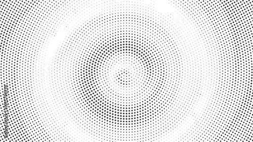 Abstract black halftone radial wave background, dotted circular swirl pattern, modern geometric dot texture, monochrome dynamic vortex design on white backdrop
