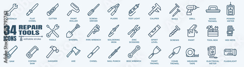 Repair tools and tool box minimal thin line web icon set. Outline editable icons collection. Simple vector illustration.