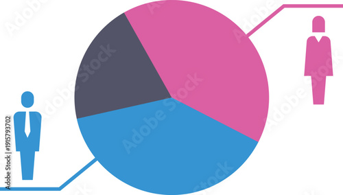 Pie chart with gender distribution template. Color infographic element