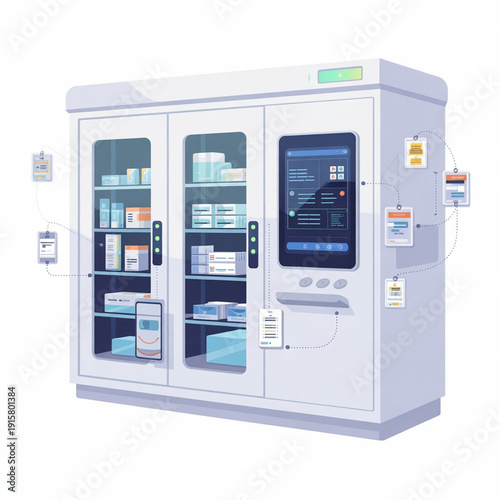 AI Automated Drug Dispensing Cabinet Vector