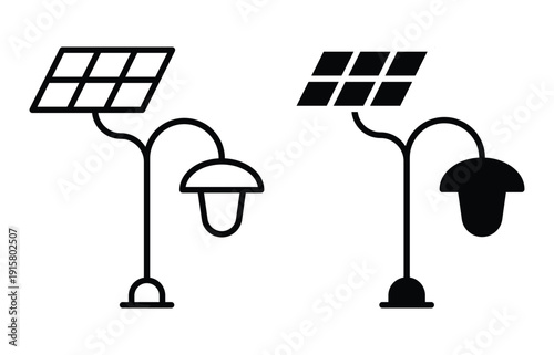 Black and White Solar Light Design Illustrations for Eco-Friendly Concept