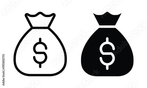 Money Bag Icon Design in Black and White, Simple and Modern Style