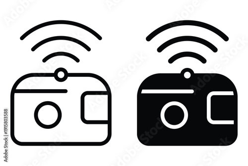 Camera Icon with Wi-Fi Signal in White and Black Variants for Digital Use