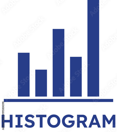 Blue histogram graph illustration with bars and text label on transparent background