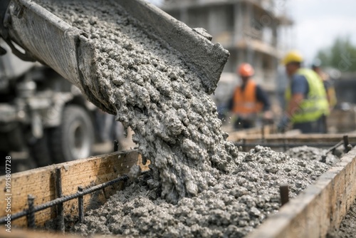 Wallpaper Mural Pouring concrete from a mixer into formwork for a building foundation at an active construction site Torontodigital.ca