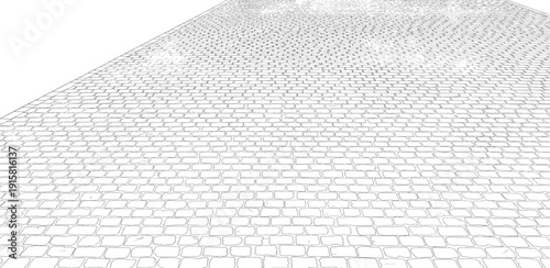 Aerial view of a vast, empty, white cobblestone street with a subtle pattern