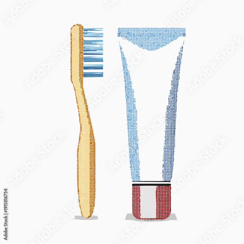 Wooden Toothbrush and Toothpaste Tube for Oral Hygiene.