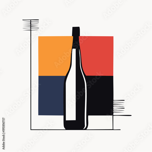 Elegant wine bottle silhouette against abstract geometric background.