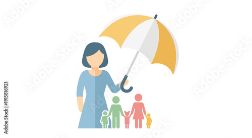 Insurance concept with family under an umbrella for protection