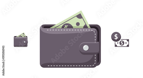 Wallet with Money and Currency Symbol, Financial Transaction Concept