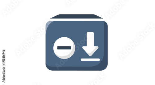 Download and delete icon, symbols of removal and data transfer on a navy blue button