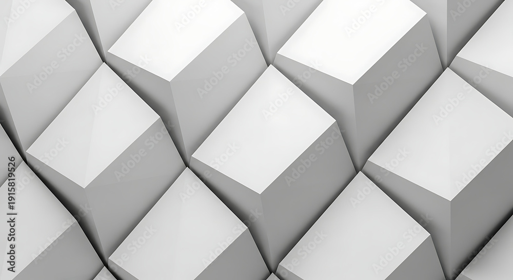 Fototapeta premium dynamic white geometric abstract background featuring an intricate pattern of 3d cubes and deep shadows creating a modern clean and dimensional design for corporate and tech branding.
